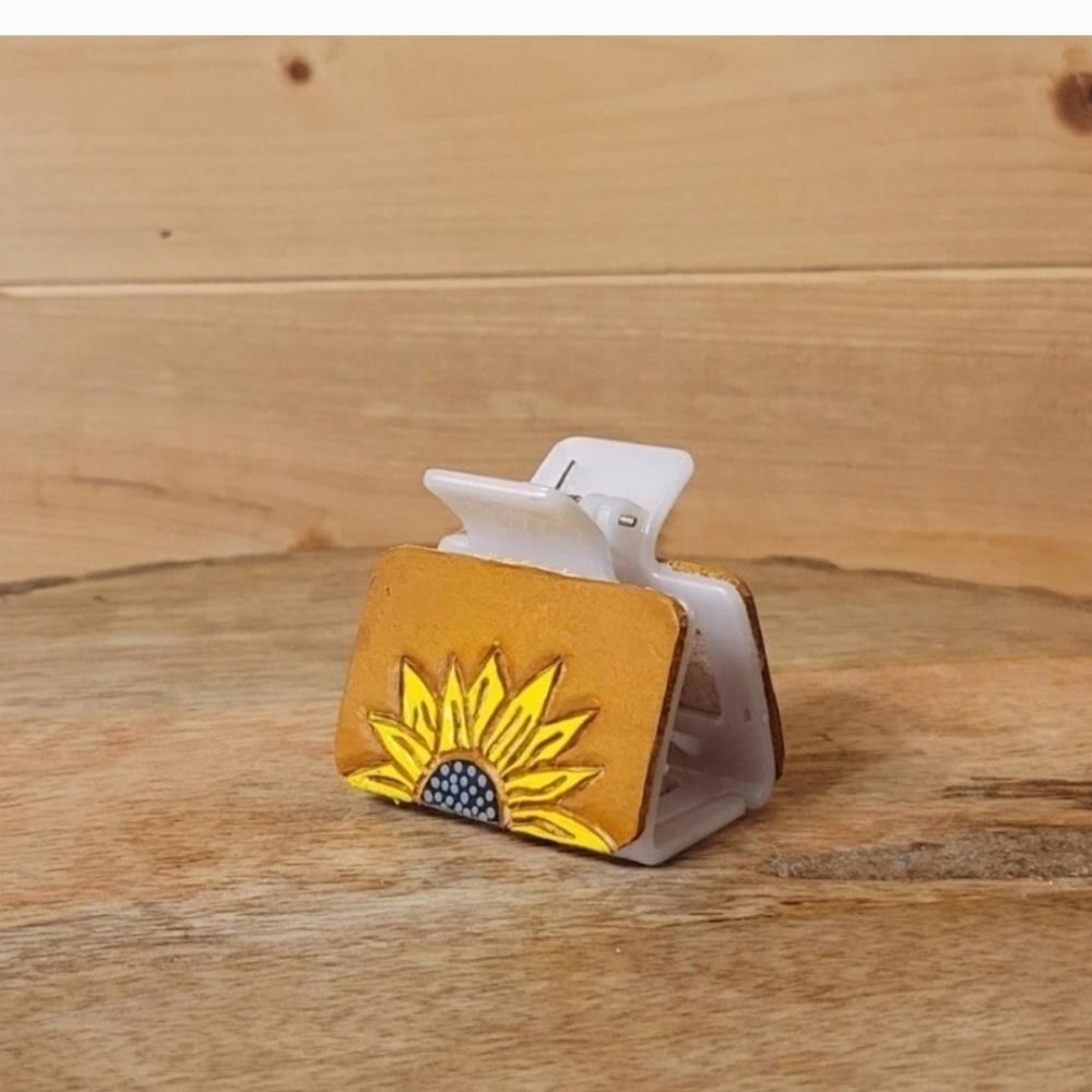 Hand tooled Leather Hand Crafted Tooled Western sunflower Hair Claw hair clip